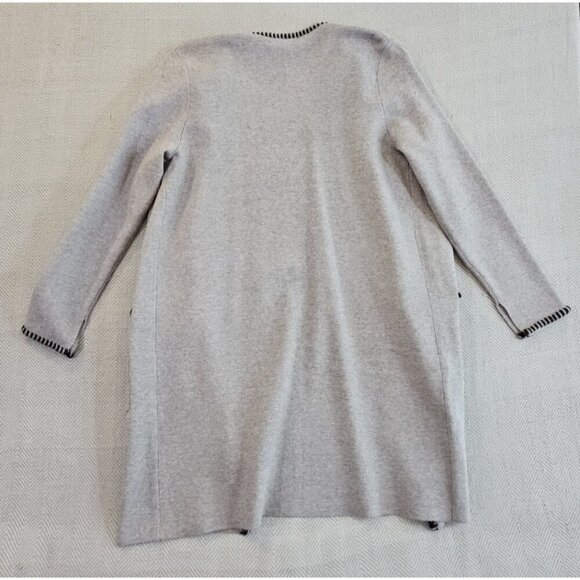 Magaschoni Long Line Open Front Gray Knit Cardigan Sweater Pockets Size Medium - Picture 10 of 11